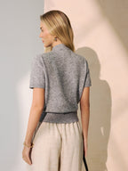 Tie-Neck Wool-Blend Short-Sleeve Cardigan