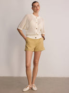 Metal Button Openwork Knit Cardigan