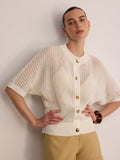 Metal Button Openwork Knit Cardigan