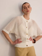 Metal Button Openwork Knit Cardigan