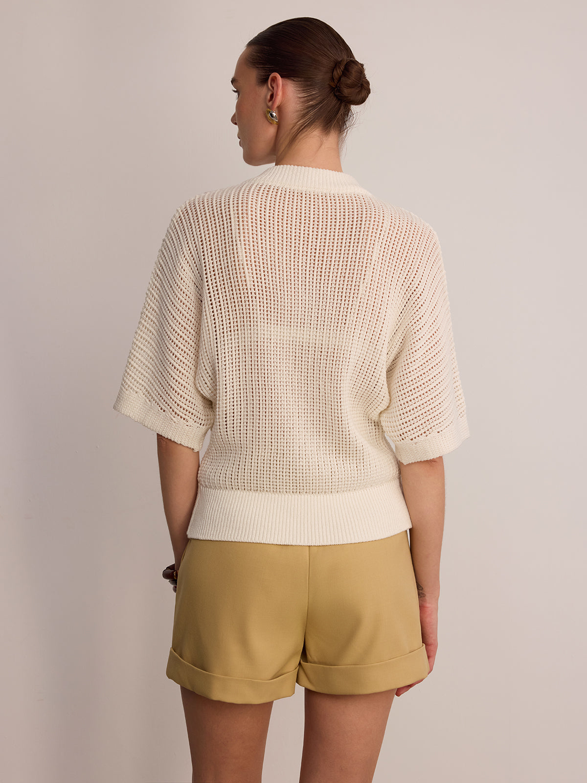 Metal Button Openwork Knit Cardigan