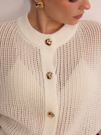 Metal Button Openwork Knit Cardigan