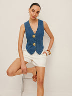 Tailored Denim Button-Up Vest