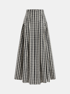 Falda Midi Plisada de Cuadros Vichy de Cintura Alta