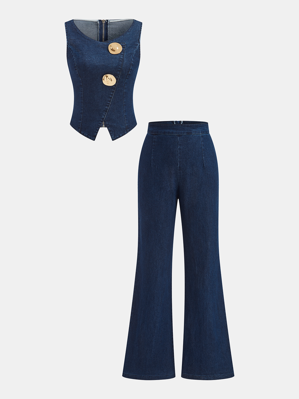 Conjunto de Top de Denim Sin Mangas y Pantalón Acampanado