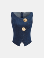 Conjunto de Top de Denim Sin Mangas y Pantalón Acampanado