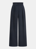 Pantalón Ancho de Satén con Cintura Fruncida (Paperbag)