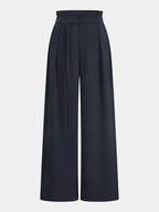 Pantalón Ancho de Satén con Cintura Fruncida (Paperbag)