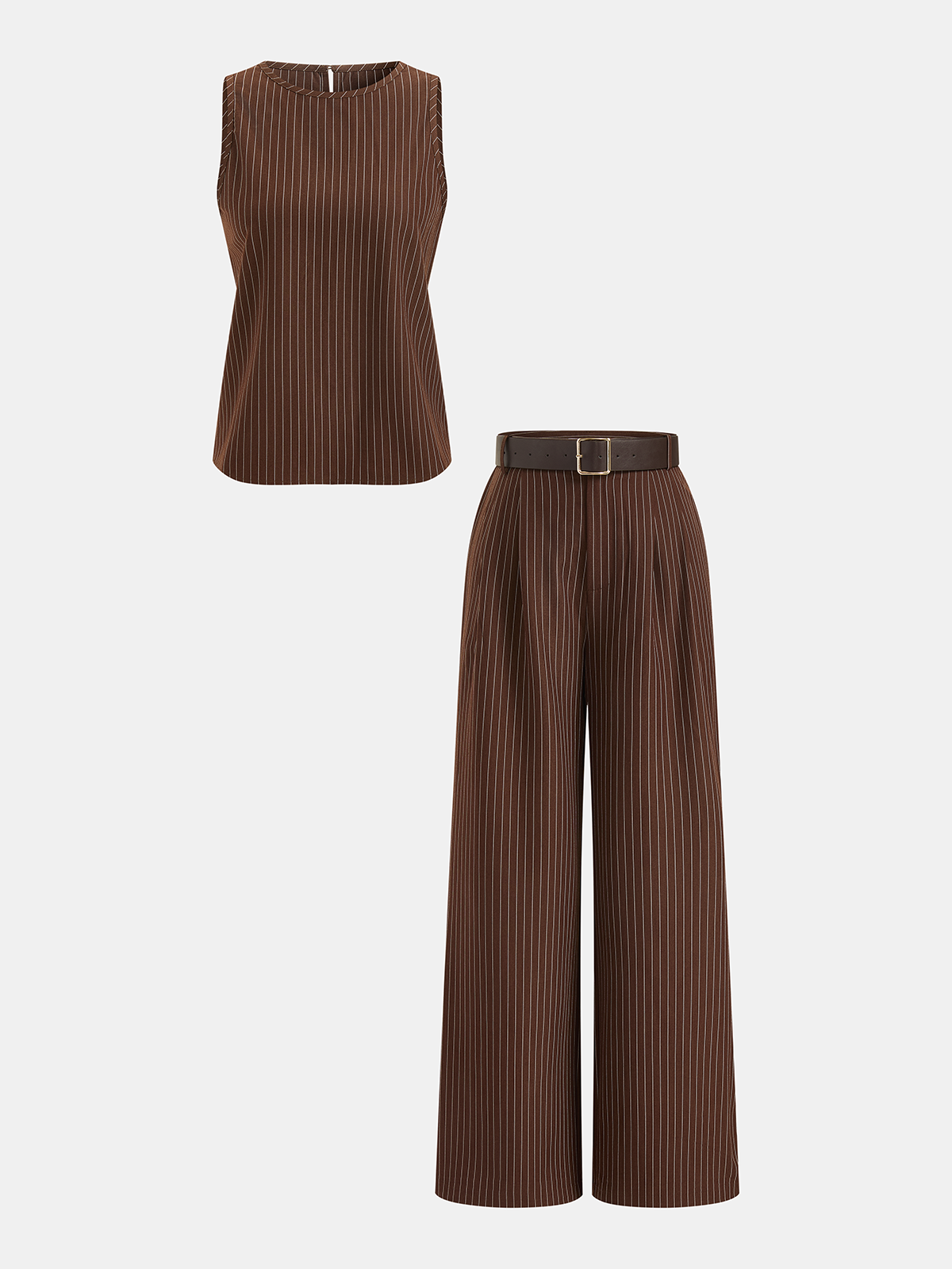 Conjunto de Top Sin Mangas y Pantalón de Raya Diplomática con Cinturón