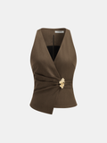 Deep V Cinched Waist Metal Buckle Vest