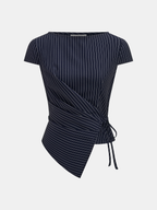 Conjunto de Top Cruzado Anudado y Pantalón Ancho de Raya Diplomática