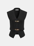 Metal Buckle Sleeveless Knit Cardigan