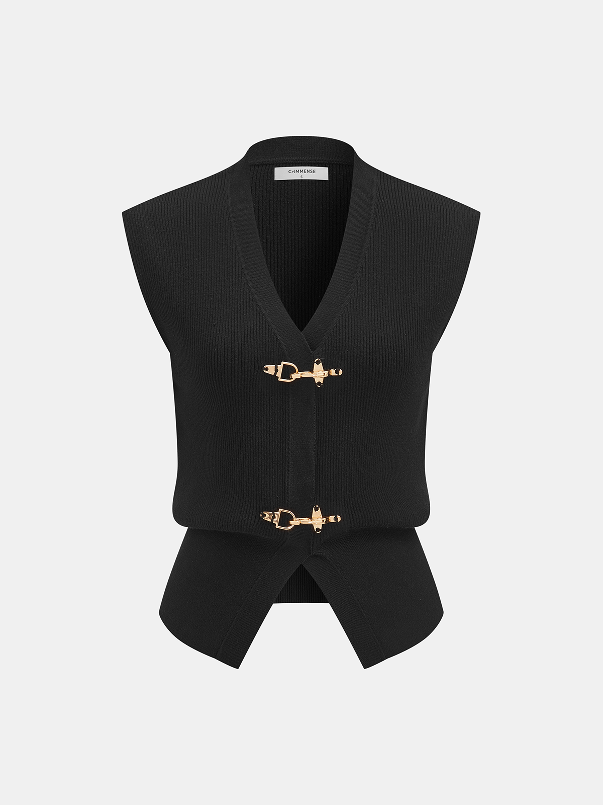 Metal Buckle Sleeveless Knit Cardigan