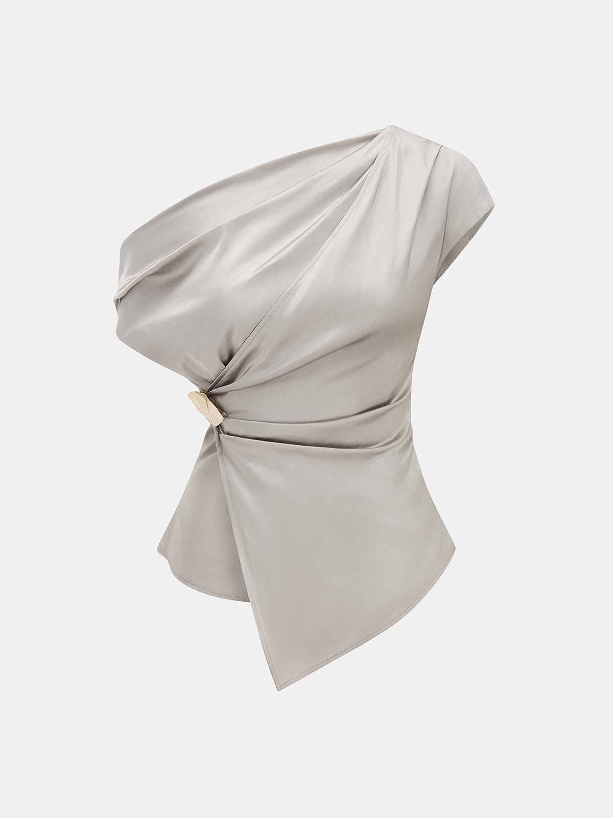 Conjunto de Top de Satén de Un Hombro y Pantalón con Cordón