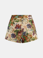 Shorts de Jacquard Floral de Cintura Media