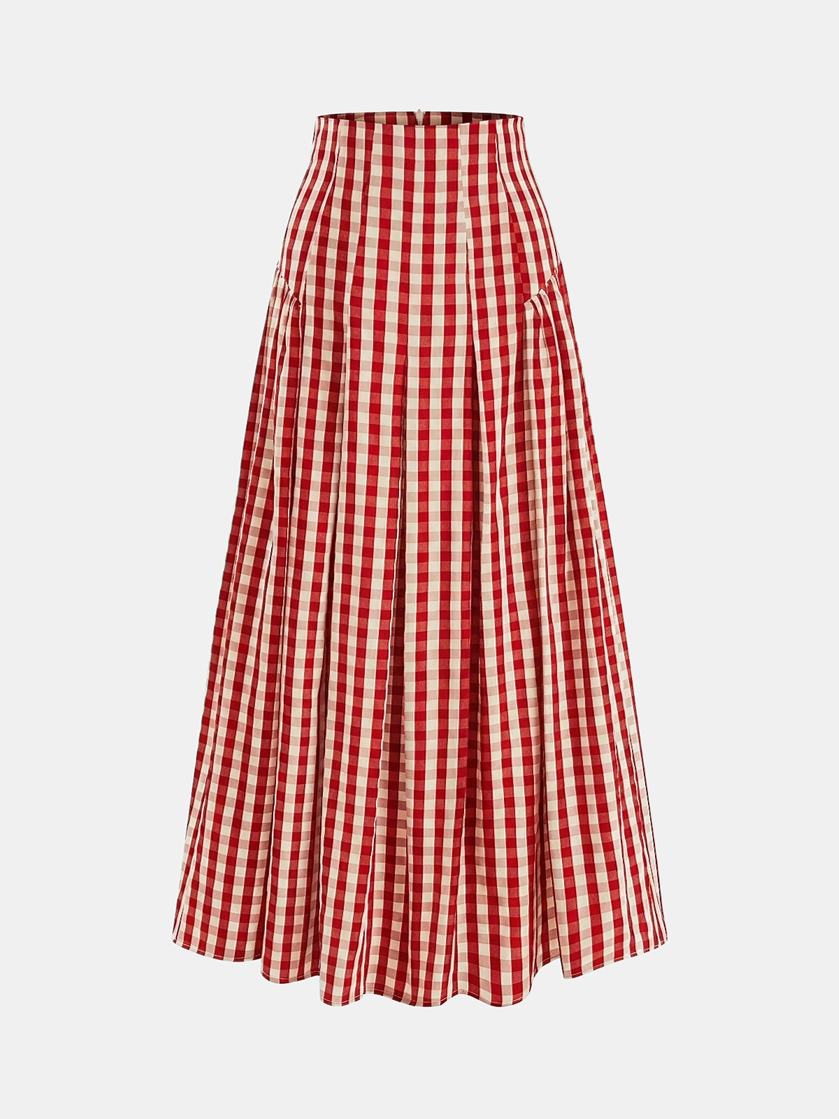 Falda Midi Plisada de Cuadros Vichy de Cintura Alta