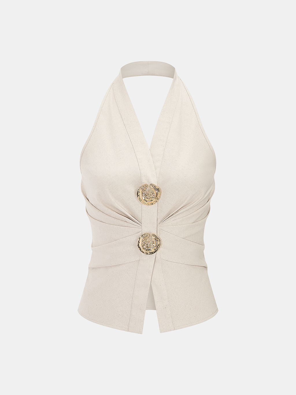 Conjunto de Top Halter Fruncido y Pantalón de Lino