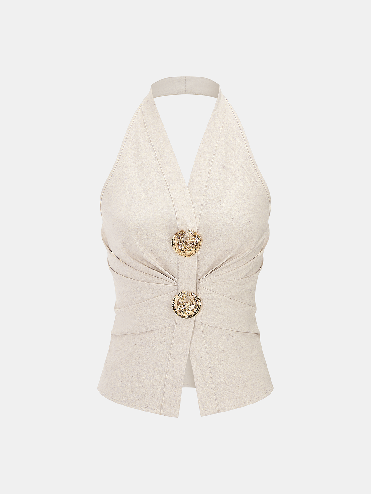 Conjunto de Top Halter Fruncido y Pantalón de Lino