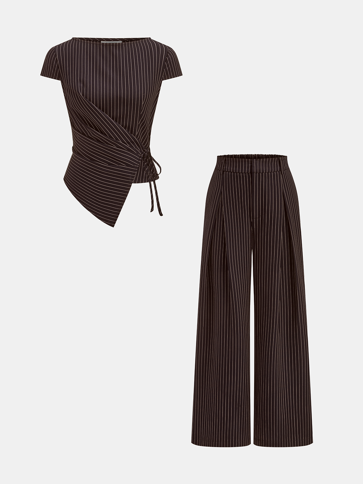 Conjunto de Top Cruzado Anudado y Pantalón Ancho de Raya Diplomática