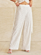 Pantalón Ancho de Encaje de Cintura Media