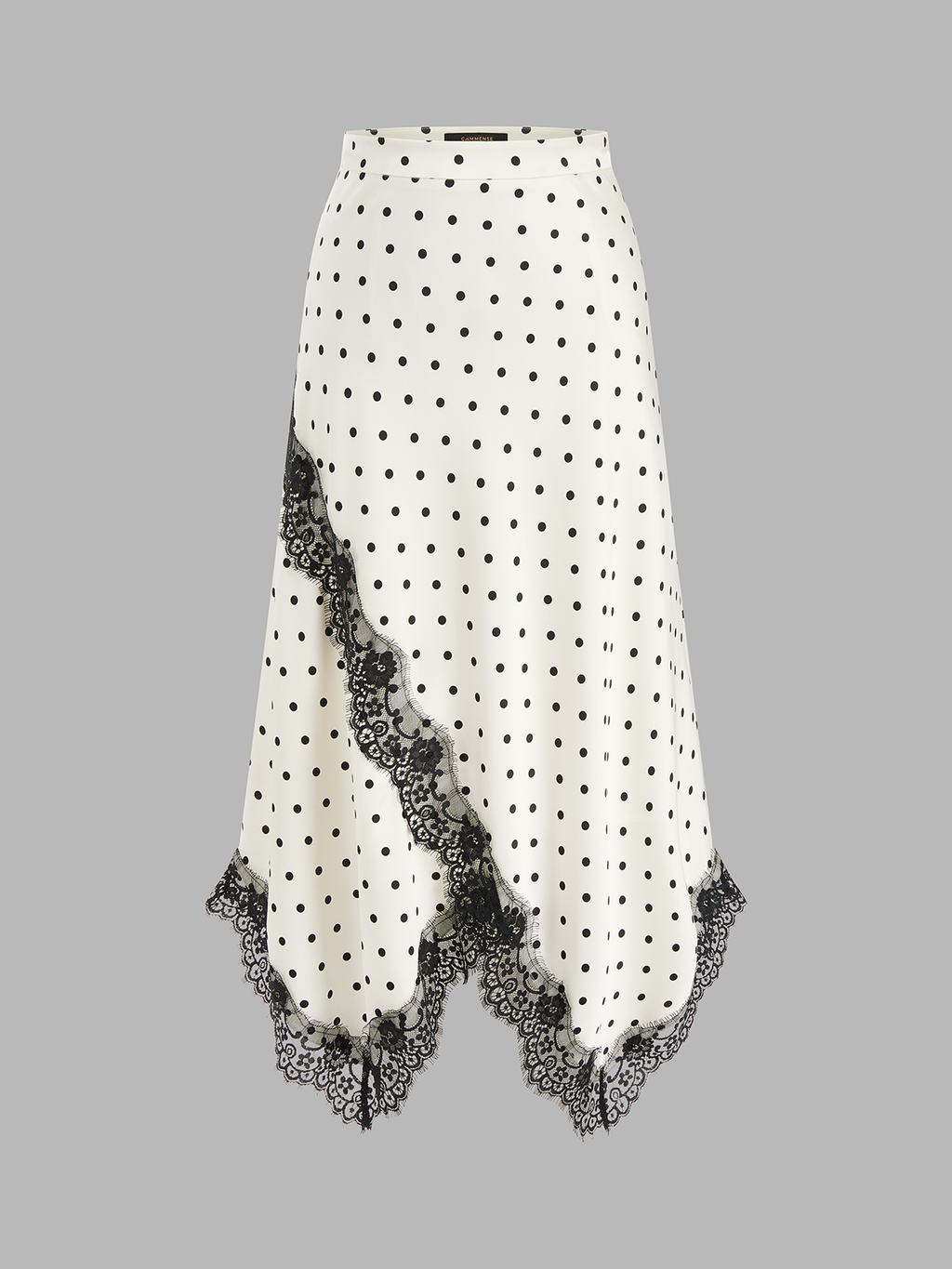 Falda Midi Asimétrica de Lunares con Ribete de Encaje
