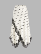 Falda Midi Asimétrica de Lunares con Ribete de Encaje