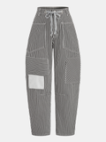 Pantalón Barril a Rayas con Patchwork y Cordón