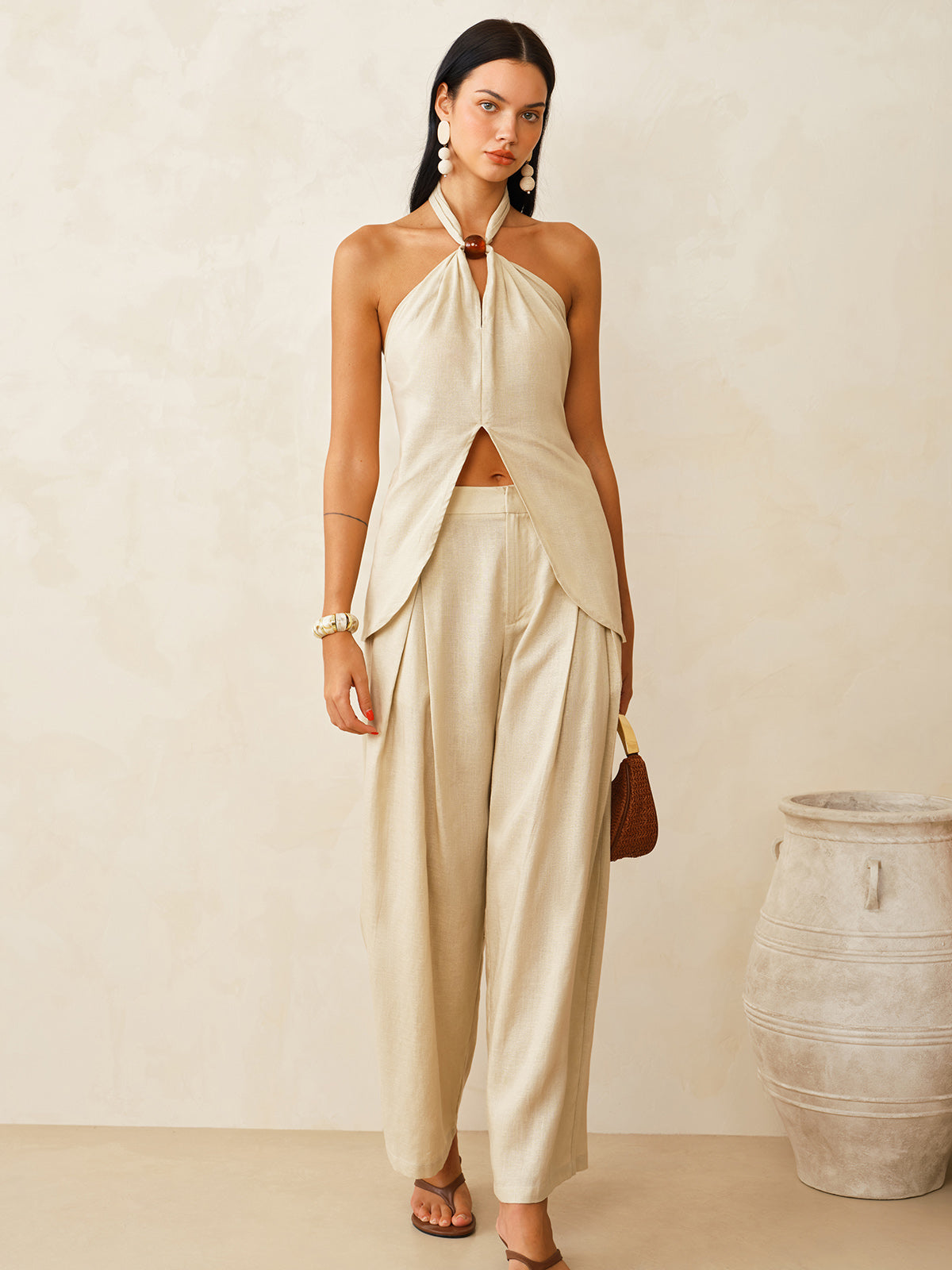 Conjunto de Top Halter y Pantalón de Lino