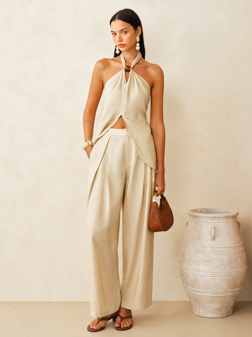 Conjunto de Top Halter y Pantalón de Lino