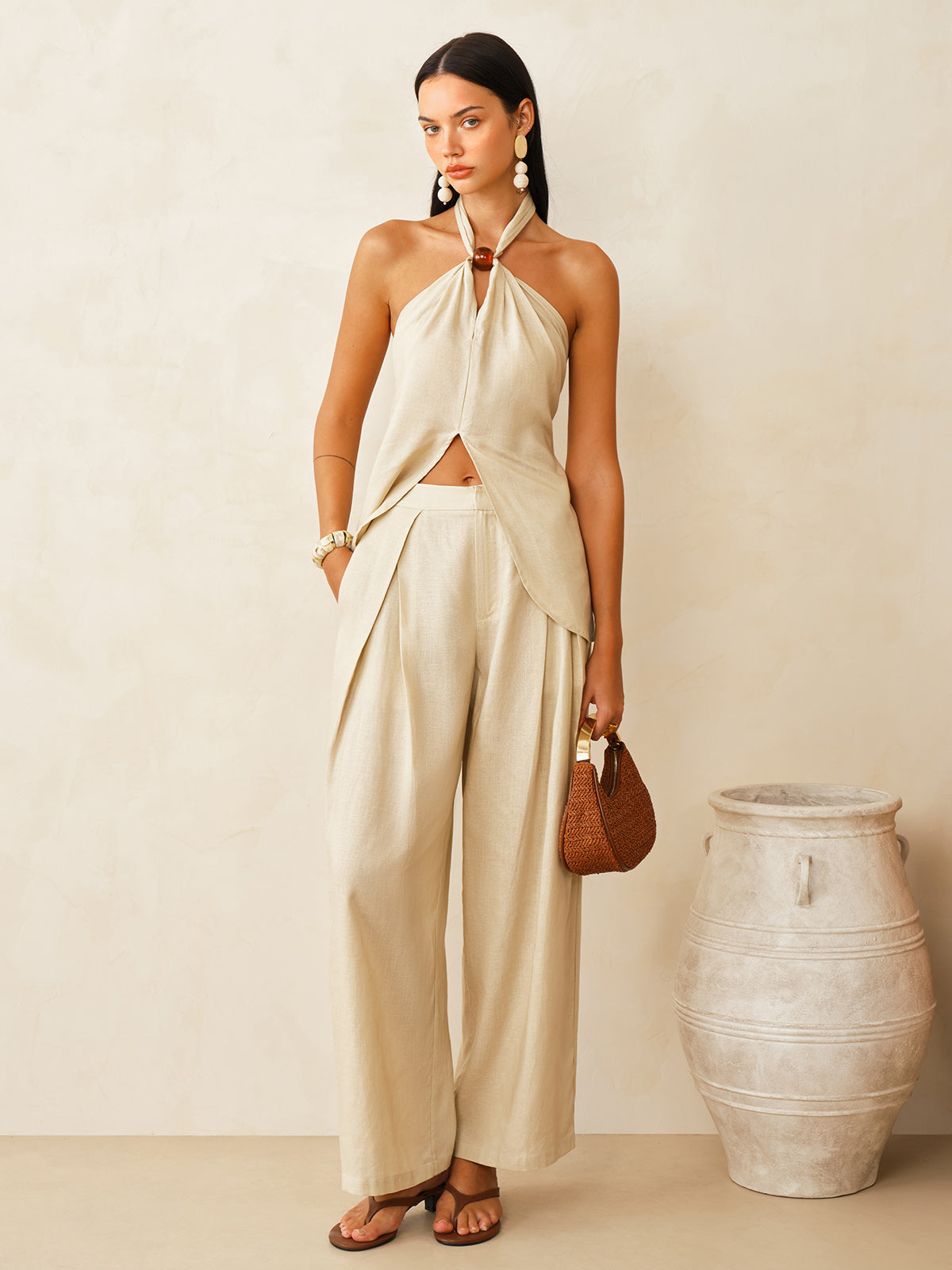 Conjunto de Top Halter y Pantalón de Lino