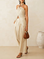 Conjunto de Top Halter y Pantalón de Lino