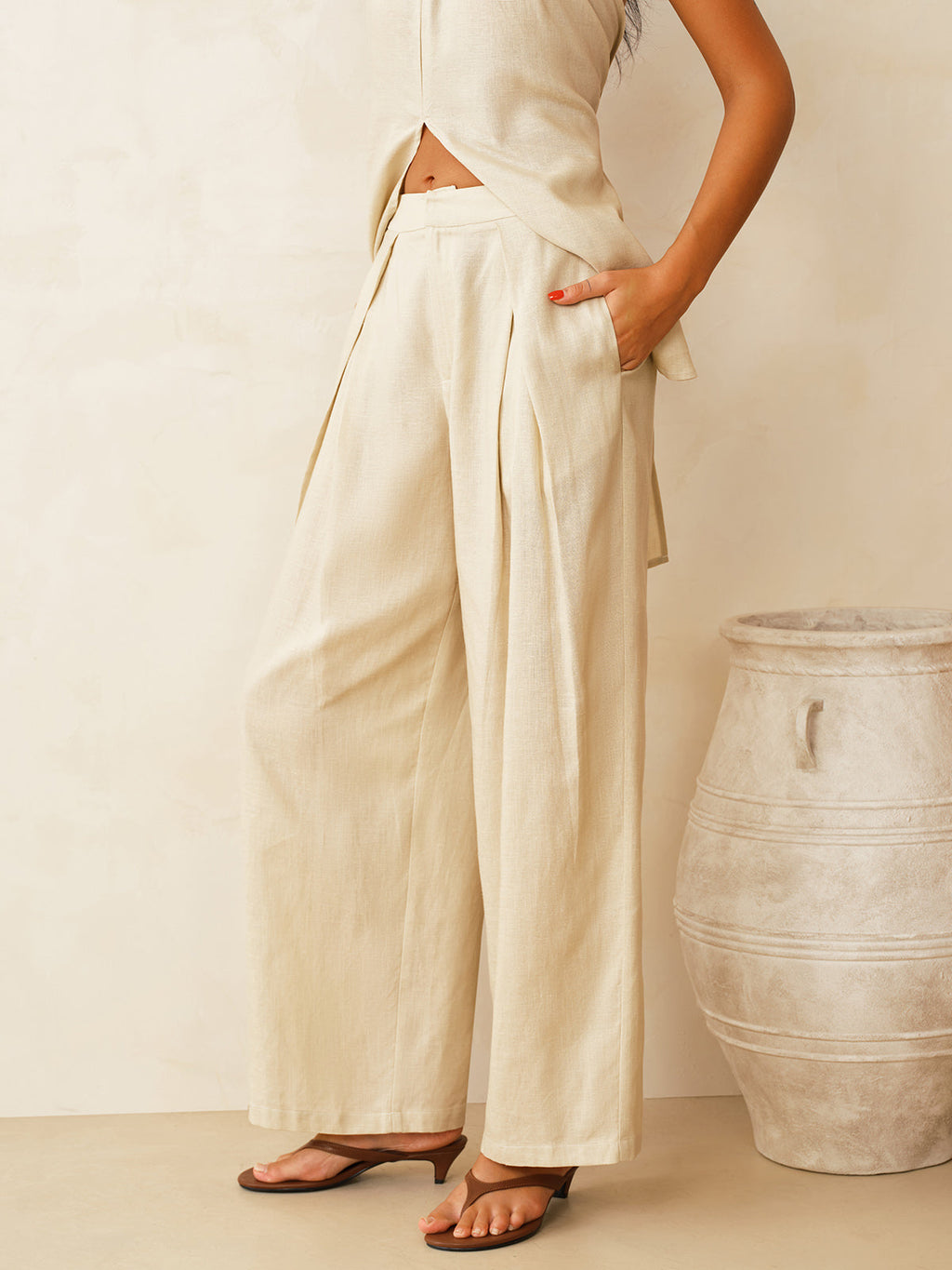 Conjunto de Top Halter y Pantalón de Lino