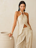Conjunto de Top Halter y Pantalón de Lino