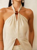 Conjunto de Top Halter y Pantalón de Lino