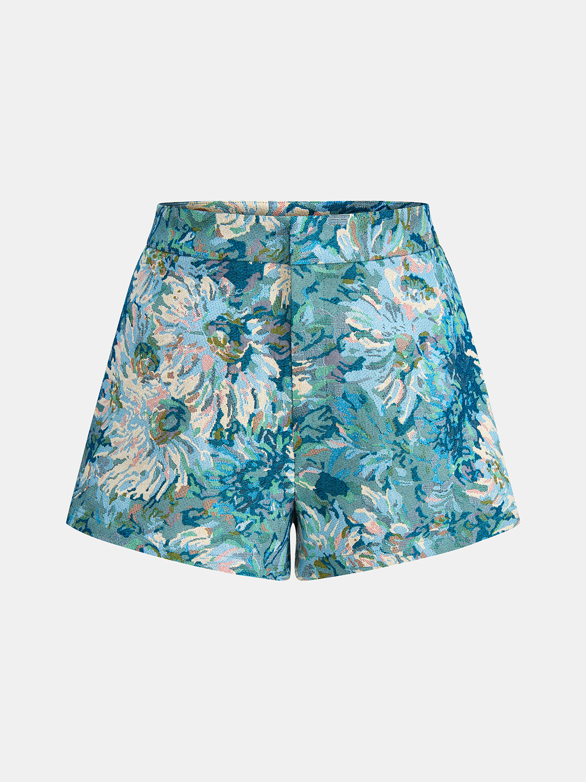 Shorts de Jacquard Floral de Cintura Media