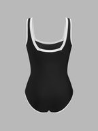 Contrast Trim One Piece Swimsuit & Skirt Set