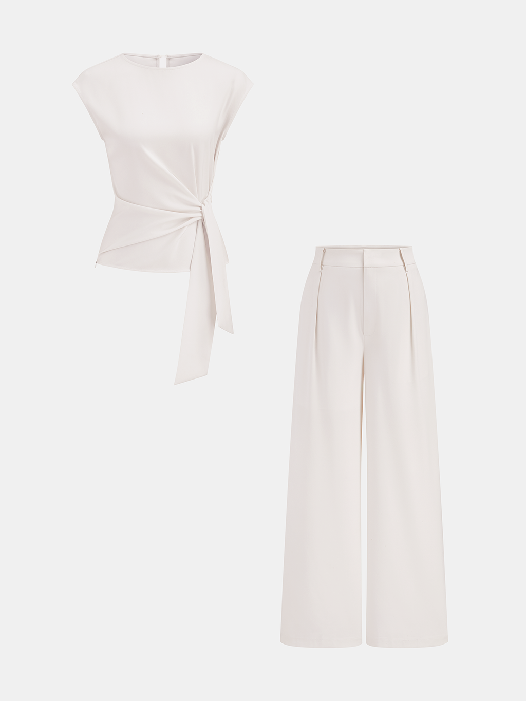Conjunto de Top Sin Mangas con Cintura Anudada y Pantalón Ancho