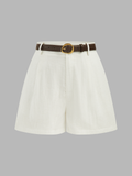 Shorts de Lino con Cinturón y Cintura Alta
