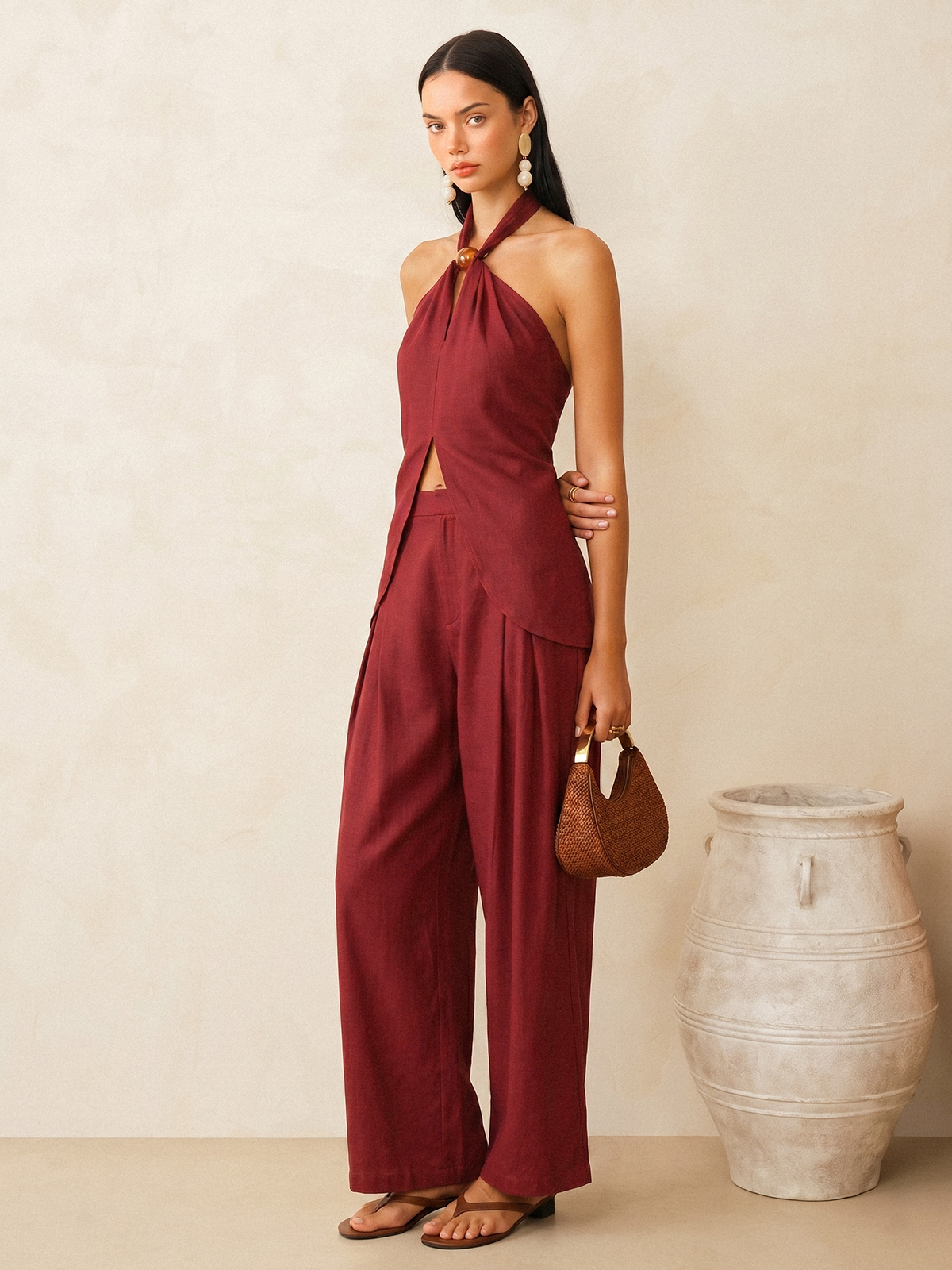 Conjunto de Top Halter y Pantalón de Lino
