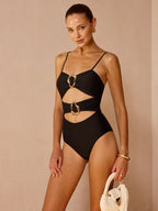 Cutout Metal Buckle One Piece Swimsuit