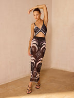 Palm Tree Print Sheer Mesh Cover Up Skirt