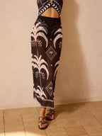 Palm Tree Print Sheer Mesh Cover Up Skirt