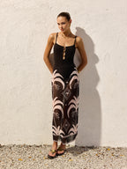 Palm Tree Print Sheer Mesh Cover Up Skirt