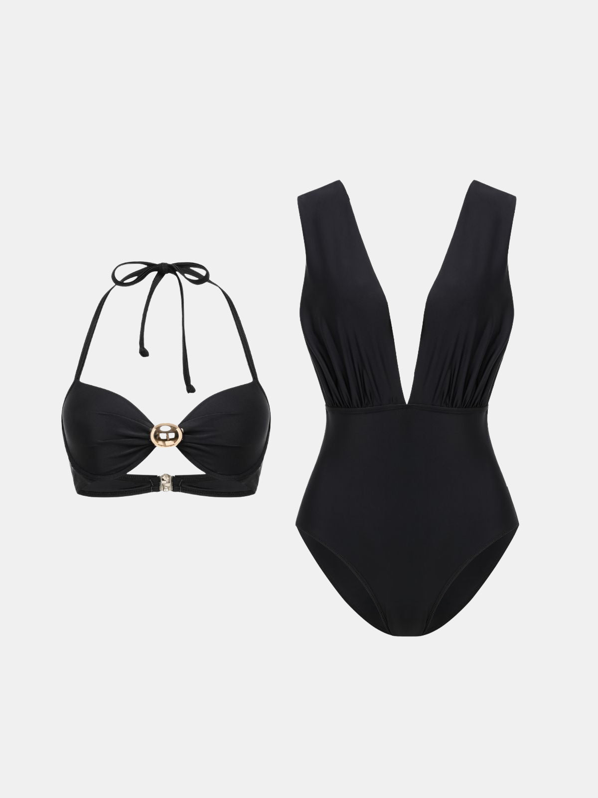 Convertible Metal Buckle Deep V One Piece Swimsuit