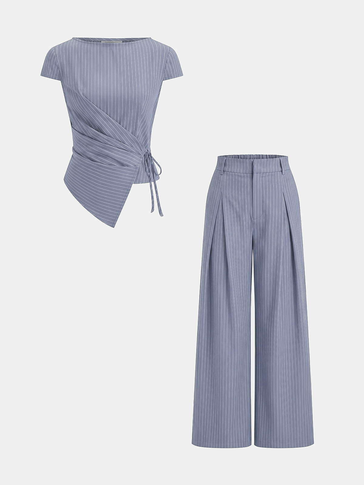 Conjunto de Top Cruzado Anudado y Pantalón Ancho de Raya Diplomática