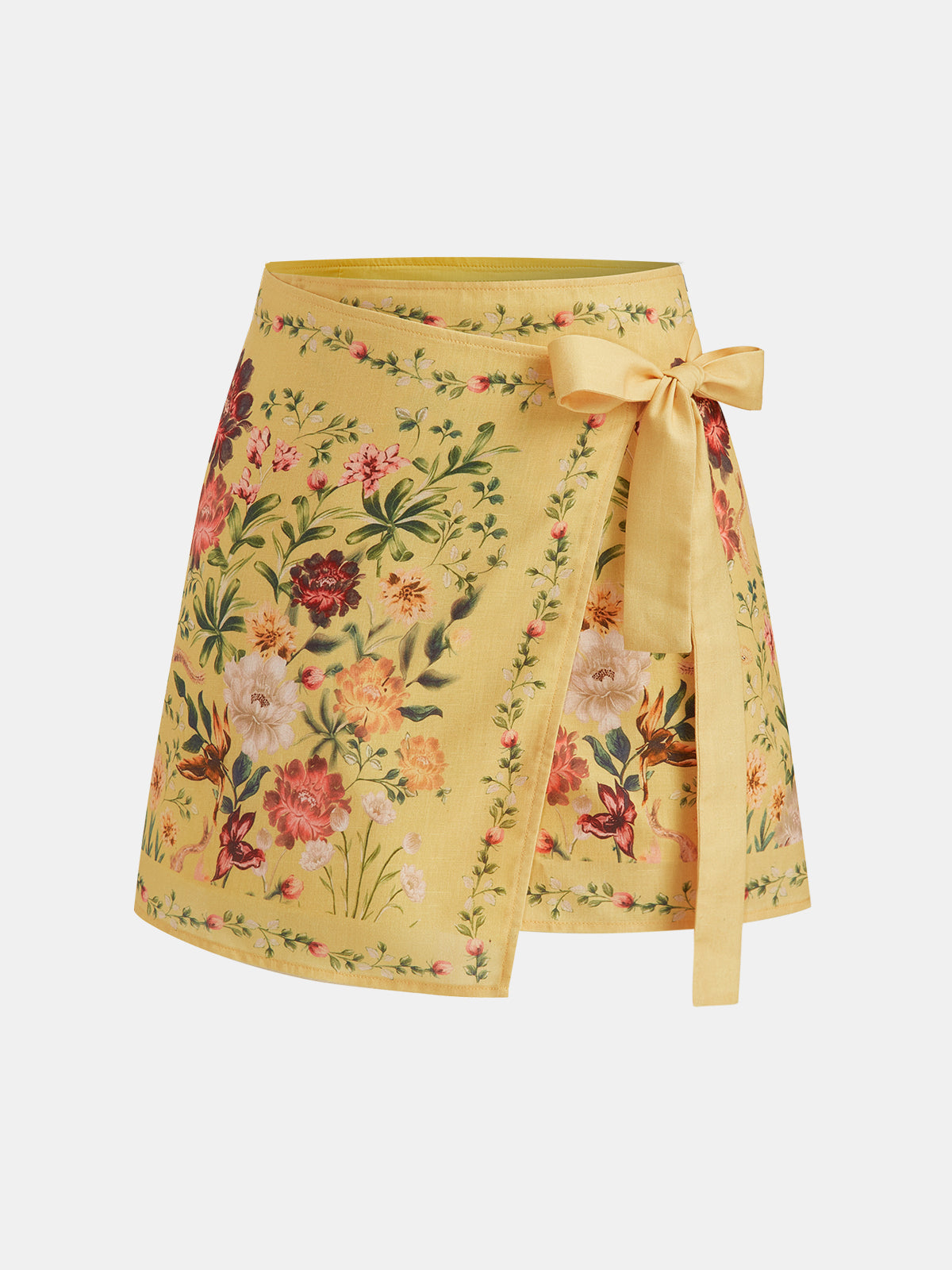 Minifalda Cruzada Anudada con Estampado Floral