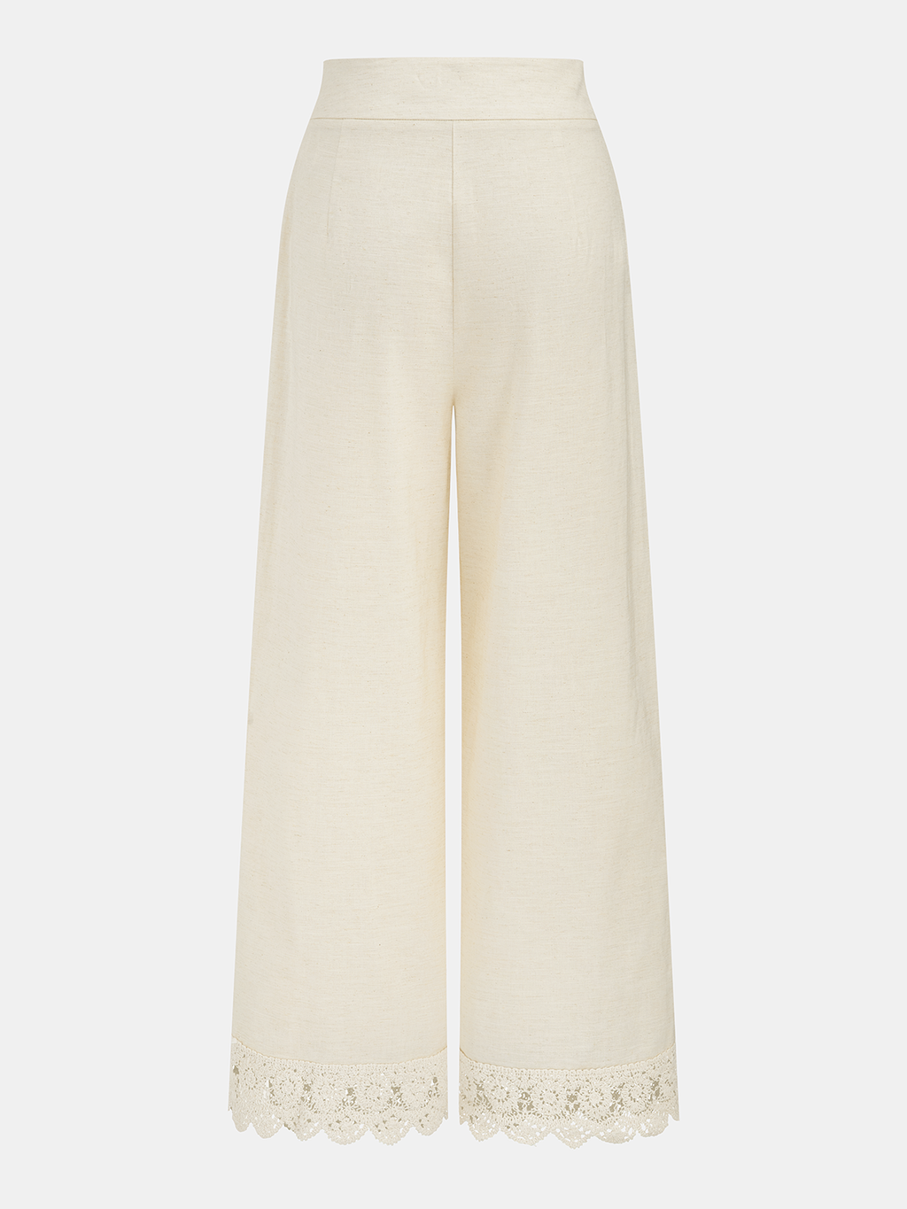 Conjunto de Dos Piezas de Lino y Algodón con Ribete de Encaje y Pantalón