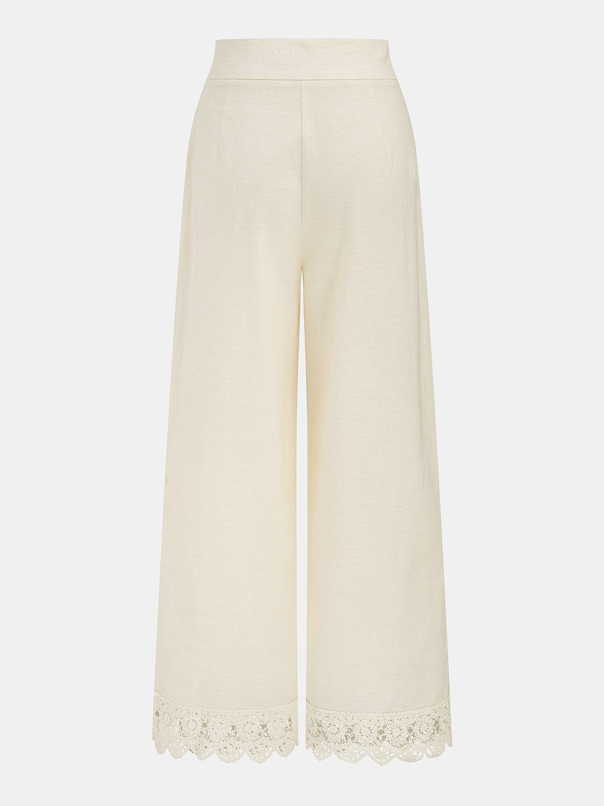 Conjunto de Dos Piezas de Lino y Algodón con Ribete de Encaje y Pantalón