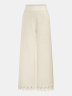Conjunto de Dos Piezas de Lino y Algodón con Ribete de Encaje y Pantalón