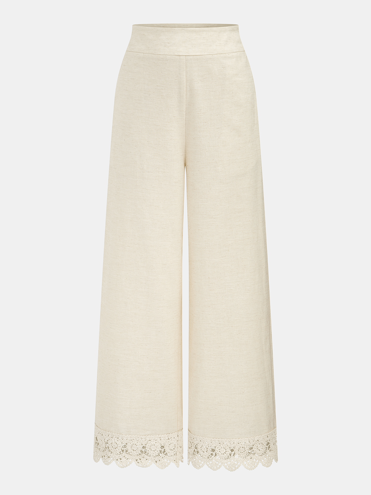 Conjunto de Dos Piezas de Lino y Algodón con Ribete de Encaje y Pantalón